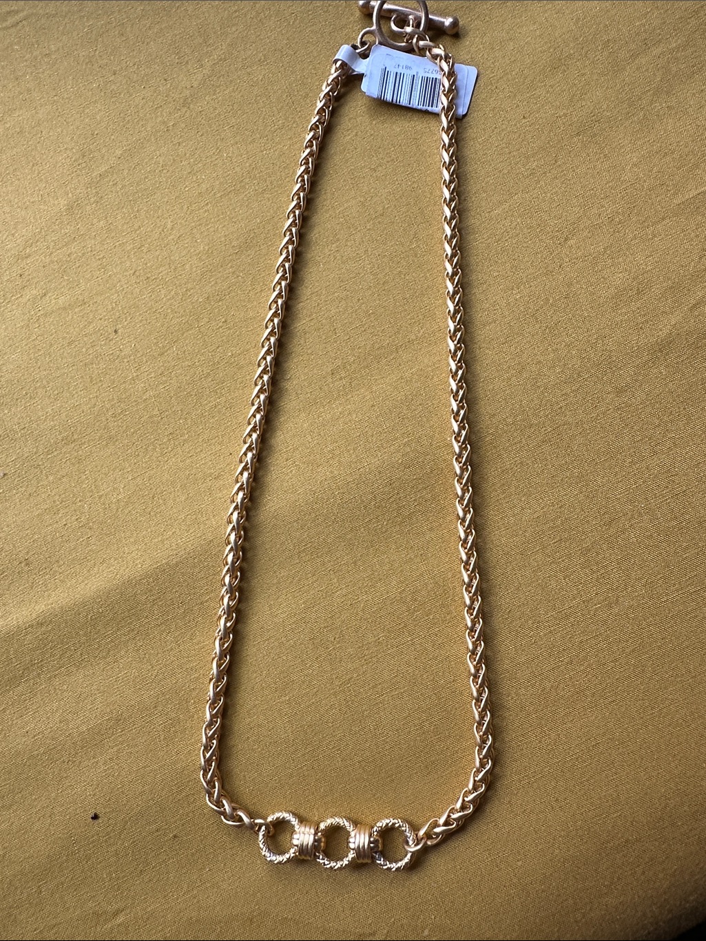 Gold-Tone Chain Necklace With Triple Textured Rings